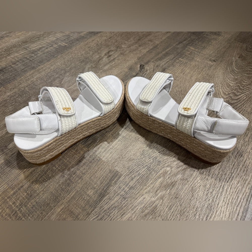 Tory Burch Kira Sport Platform Espadrille Sandals- White, Women’s Size 5